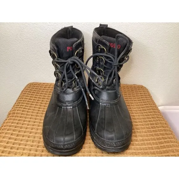 Polo Ralph Lauren Crestwick Rubber Men's Sz 10 D Snow Duck Boots Black‎ Red Pony