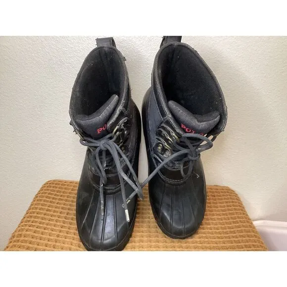 Polo Ralph Lauren Crestwick Rubber Men's Sz 10 D Snow Duck Boots Black‎ Red Pony