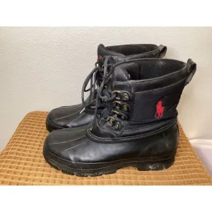 Polo Ralph Lauren Crestwick Rubber Men's Sz 10 D Snow Duck Boots Black‎ Red Pony