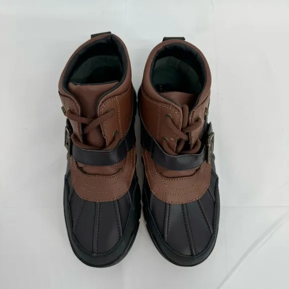 POLO RALPH LAUREN Dover Boys Boots US 5 Buckle Lace Up Rubber Duck Brown NEW