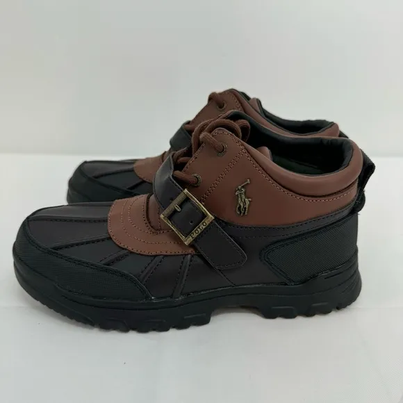 POLO RALPH LAUREN Dover Boys Boots US 5 Buckle Lace Up Rubber Duck Brown NEW