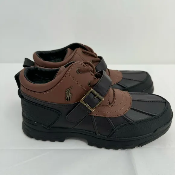 POLO RALPH LAUREN Dover Boys Boots US 6 Buckle Lace Up Rubber Duck Brown NEW