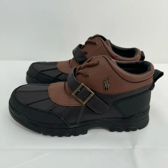 POLO RALPH LAUREN Dover Boys Boots US 6 Buckle Lace Up Rubber Duck Brown NEW