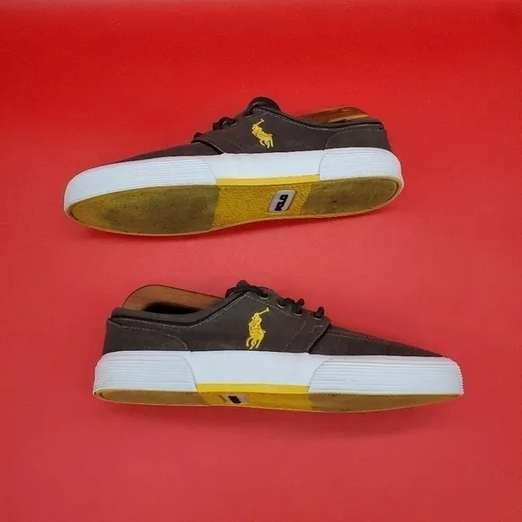 Polo Ralph Lauren Faxon Low Sneakers Men's 9D Shoes Grey Yellow