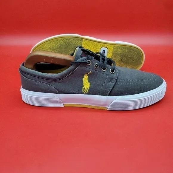 Polo Ralph Lauren Faxon Low Sneakers Men's 9D Shoes Grey Yellow
