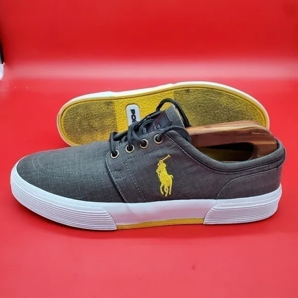 Polo Ralph Lauren Faxon Low Sneakers Men's 9D Shoes Grey Yellow