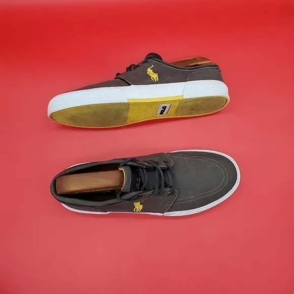 Polo Ralph Lauren Faxon Low Sneakers Men's 9D Shoes Grey Yellow