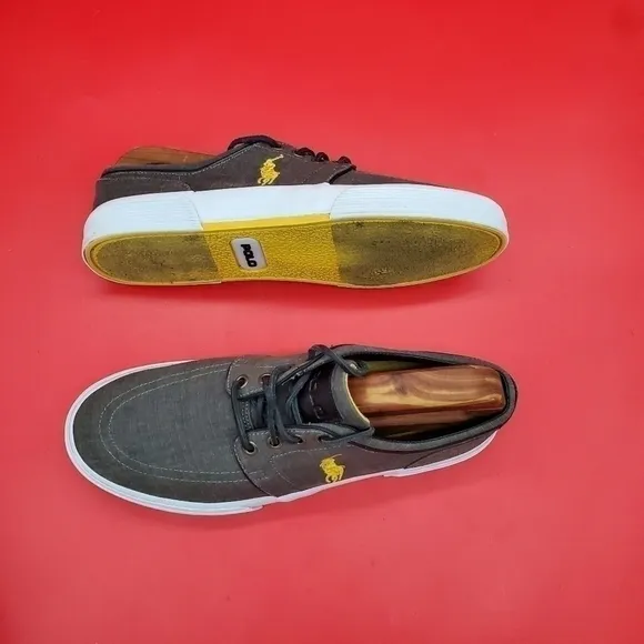 Polo Ralph Lauren Faxon Low Sneakers Men's 9D Shoes Grey Yellow