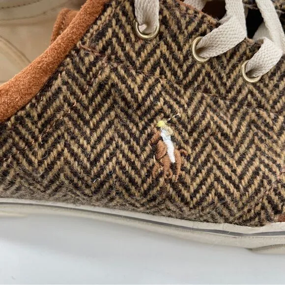 ~Polo Ralph Lauren Faxon X Brown Herringbone Leather Pony Men's Shoes NWOB 12