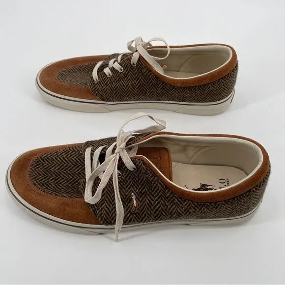 ~Polo Ralph Lauren Faxon X Brown Herringbone Leather Pony Men's Shoes NWOB 12