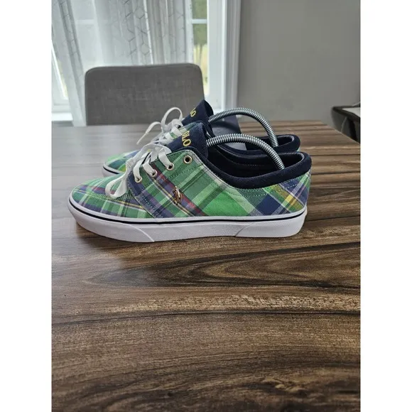 Polo Ralph Lauren Faxon X Sneakers Mens Casual Green Plaid Shoes Sz 9.5 NWOB