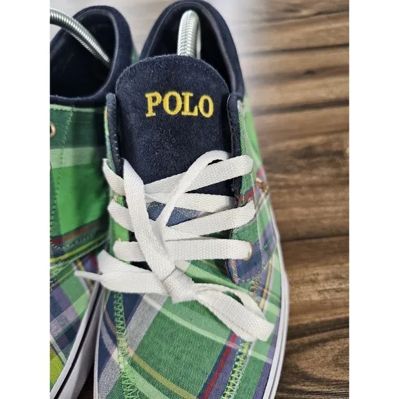 Polo Ralph Lauren Faxon X Sneakers Mens Casual Green Plaid Shoes Sz 9.5 NWOB