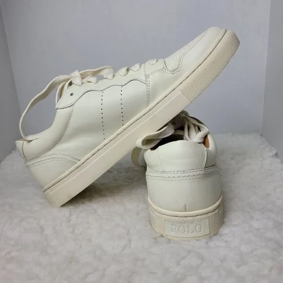 Polo Ralph Lauren Jeston Men's Size 9D Leather Shoes Sneakers Cream/Beige