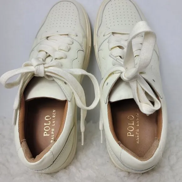 Polo Ralph Lauren Jeston Men's Size 9D Leather Shoes Sneakers Cream/Beige