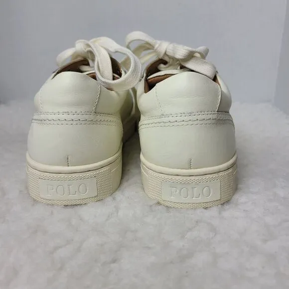 Polo Ralph Lauren Jeston Men's Size 9D Leather Shoes Sneakers Cream/Beige