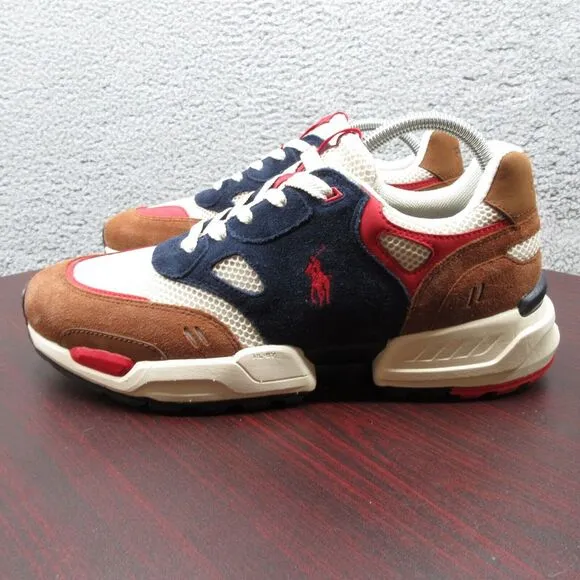 Polo Ralph Lauren Jogger Suede Mesh Shoes Sneakers Mens 10.5 Navy Teak‎ Brown