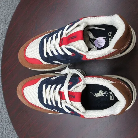Polo Ralph Lauren Jogger Suede Mesh Shoes Sneakers Mens 10.5 Navy Teak‎ Brown