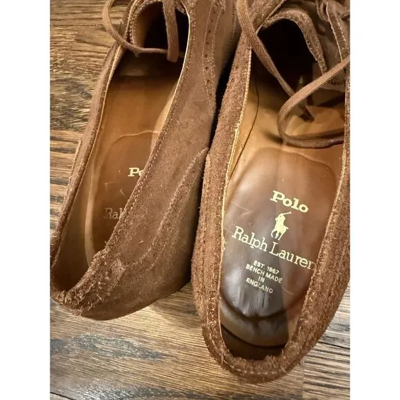 Polo Ralph Lauren Mens Bench Made in England Brown‎ Suede Wingtip Shoes 9.5