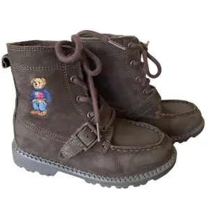 Polo Ralph Lauren Ranger Hi II Sweater Bear American Flag Buckle Boots Kid Sz 10