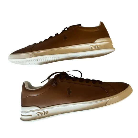 Polo Ralph Lauren Sneakers Men's 11.5 Brown Leather Casual Shoes NWOB Classic