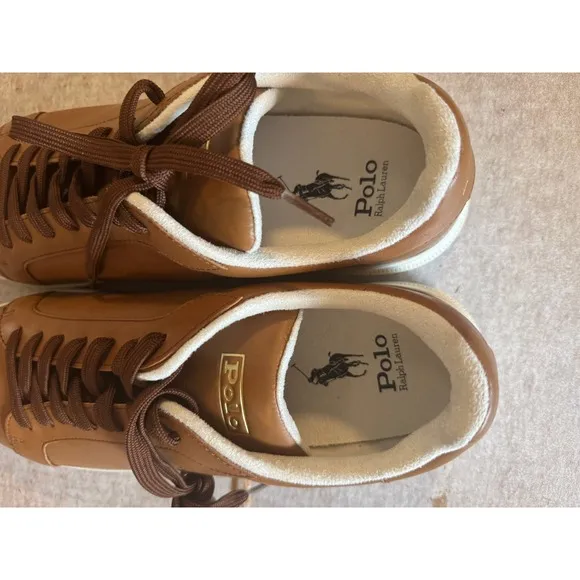 Polo Ralph Lauren Sneakers Men's 11.5 Brown Leather Casual Shoes NWOB Classic