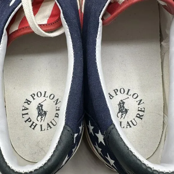 Polo Ralph Lauren Thornton Mens 8D Stars &amp; Stripes Patriotic Flag Canvas Shoes