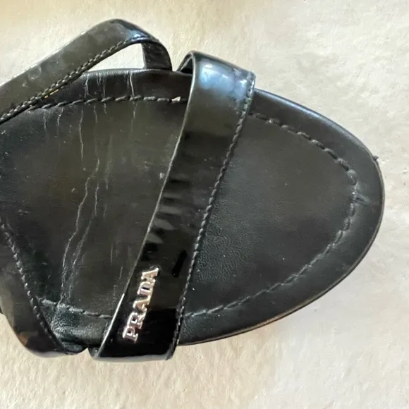 Prada Black Sandals w/ small Prada Spell Out / sz 39