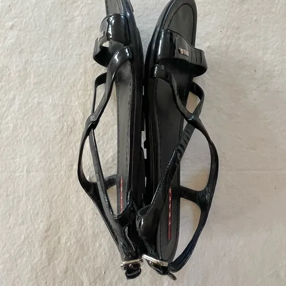 Prada Black Sandals w/ small Prada Spell Out / sz 39