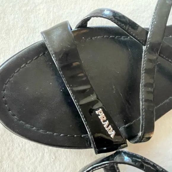 Prada Black Sandals w/ small Prada Spell Out / sz 39