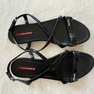 Prada Black Sandals w/ small Prada Spell Out / sz 39