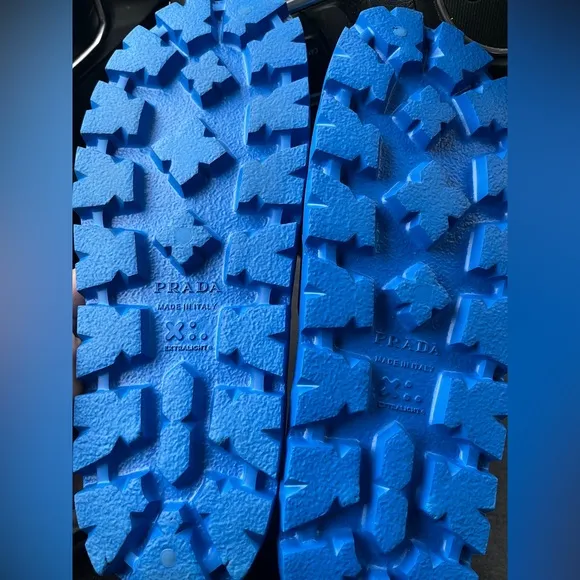 PRADA LOGO BLUE RUBBER SANDALS SLIDES