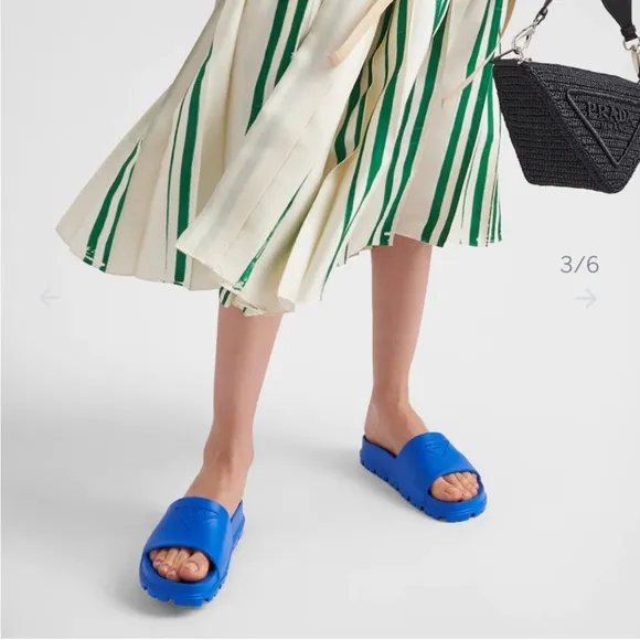 PRADA LOGO BLUE RUBBER SANDALS SLIDES