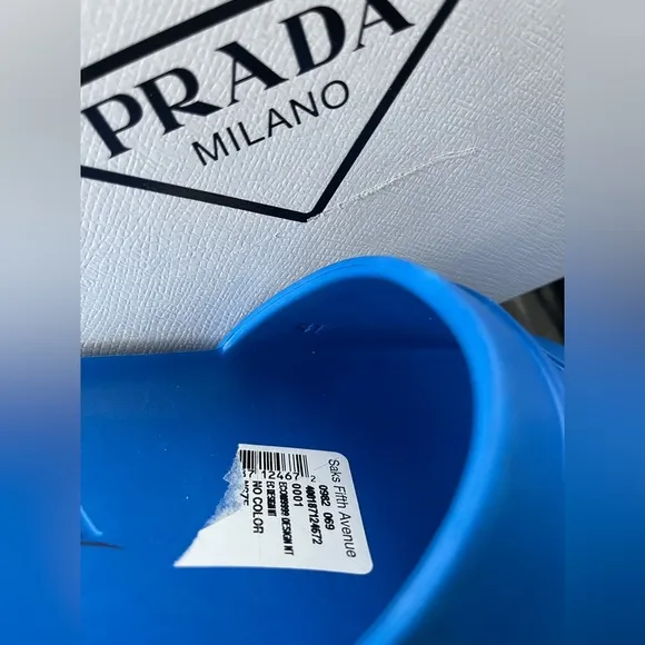 PRADA LOGO BLUE RUBBER SANDALS SLIDES