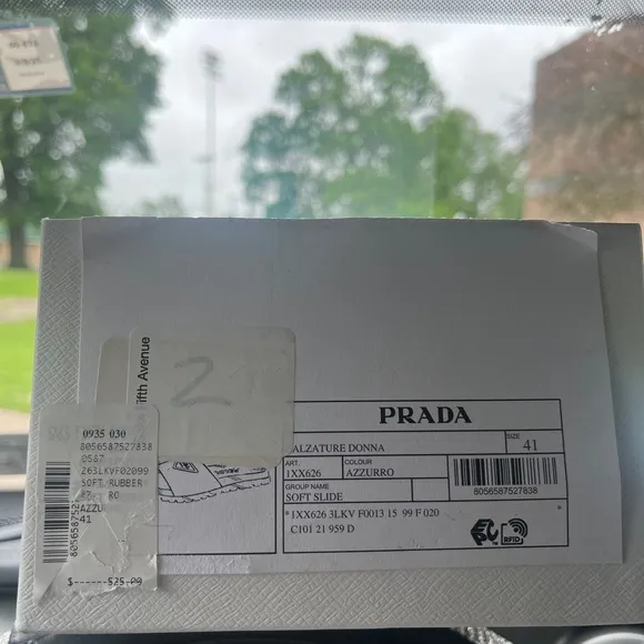 PRADA LOGO BLUE RUBBER SANDALS SLIDES