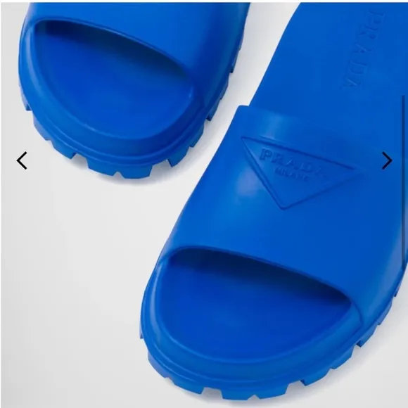PRADA LOGO BLUE RUBBER SANDALS SLIDES