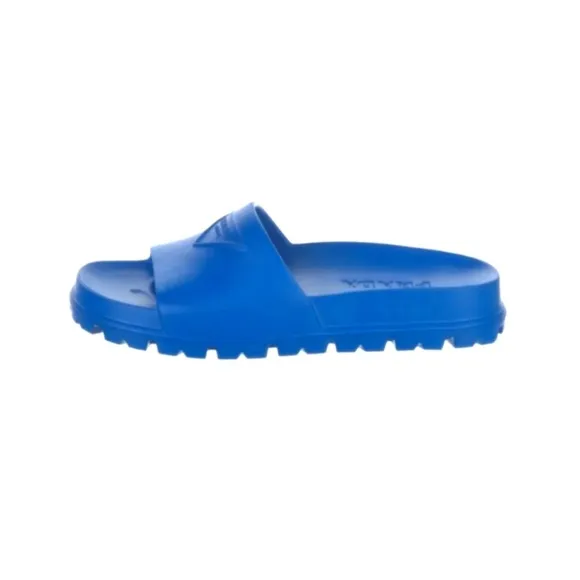 PRADA LOGO BLUE RUBBER SANDALS SLIDES
