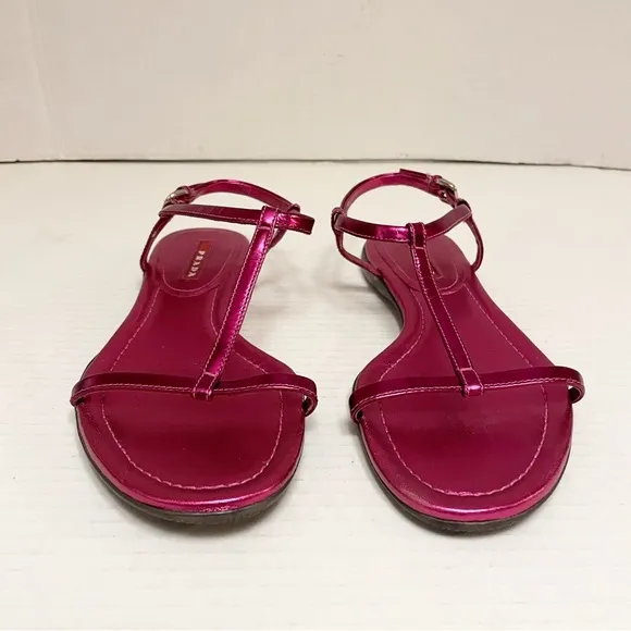 Prada Sport 2000s Vintage Y2K Strappy Leather Sandals in Pink Metallic