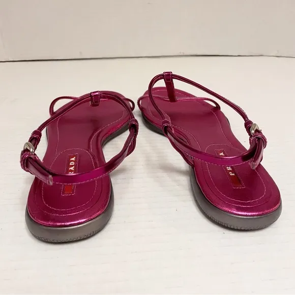 Prada Sport 2000s Vintage Y2K Strappy Leather Sandals in Pink Metallic