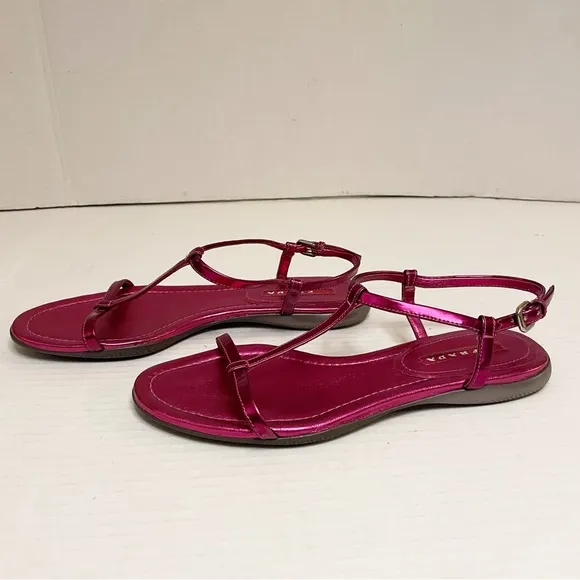 Prada Sport 2000s Vintage Y2K Strappy Leather Sandals in Pink Metallic
