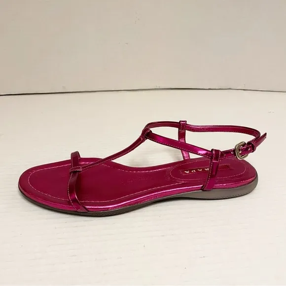 Prada Sport 2000s Vintage Y2K Strappy Leather Sandals in Pink Metallic