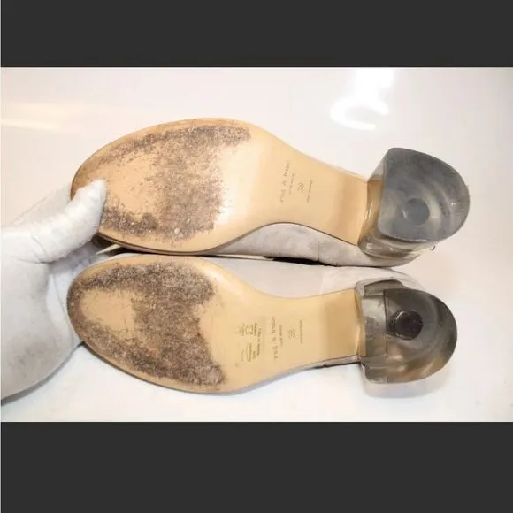 RAG &amp; BONE LIGHT TAUPE SUEDE ANKLE BOOTS CRYSTAL HEEL &amp; ZIPPER