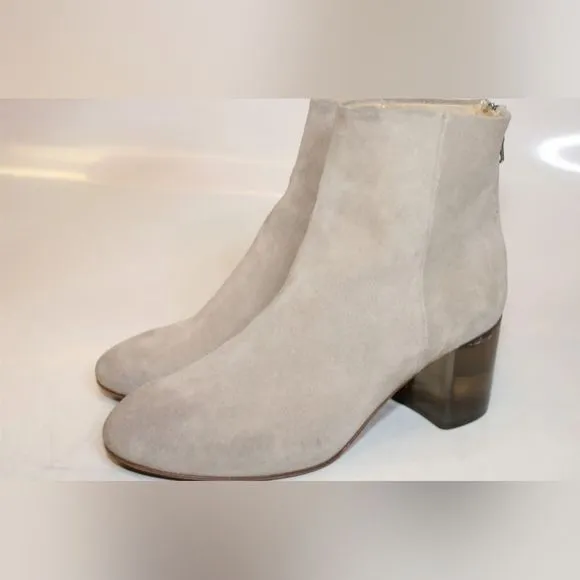 RAG &amp; BONE LIGHT TAUPE SUEDE ANKLE BOOTS CRYSTAL HEEL &amp; ZIPPER