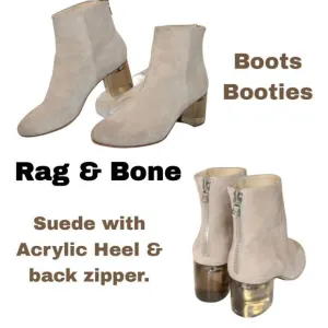 RAG &amp; BONE LIGHT TAUPE SUEDE ANKLE BOOTS CRYSTAL HEEL &amp; ZIPPER