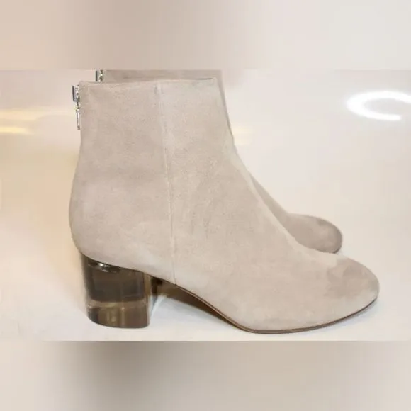 RAG &amp; BONE LIGHT TAUPE SUEDE ANKLE BOOTS CRYSTAL HEEL &amp; ZIPPER