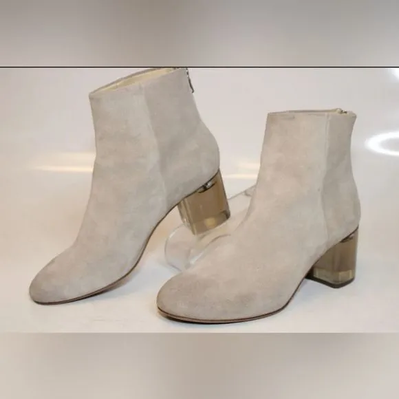 RAG &amp; BONE LIGHT TAUPE SUEDE ANKLE BOOTS CRYSTAL HEEL &amp; ZIPPER