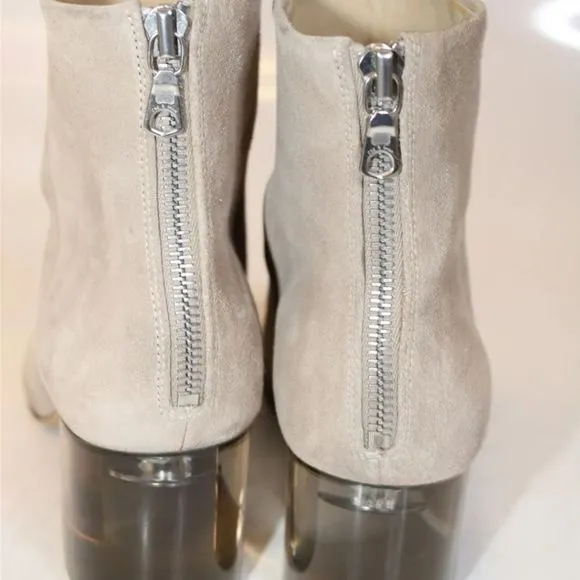 RAG &amp; BONE LIGHT TAUPE SUEDE ANKLE BOOTS CRYSTAL HEEL &amp; ZIPPER