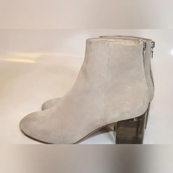 RAG &amp; BONE LIGHT TAUPE SUEDE ANKLE BOOTS CRYSTAL HEEL &amp; ZIPPER