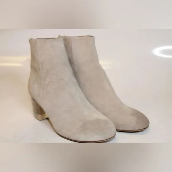 RAG &amp; BONE LIGHT TAUPE SUEDE ANKLE BOOTS CRYSTAL HEEL &amp; ZIPPER