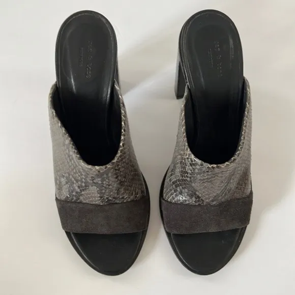 Rag &amp; Bone Python Tristan Suede Snake-embossed Leather Sandals Mules/Sli…