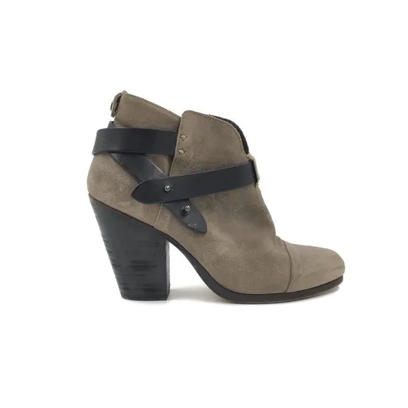 rag &amp; bone Tan Suede with Brown Leather Harrow Heeled Ankle Boots Size 37.5